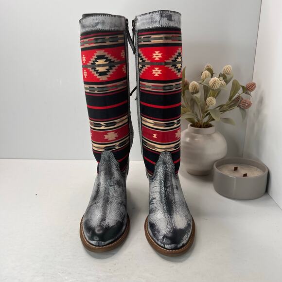 Dingo Western Southwest Neoprene Knee High Boot Black/White/Red Women 7M NWB - Picture 2 of 11